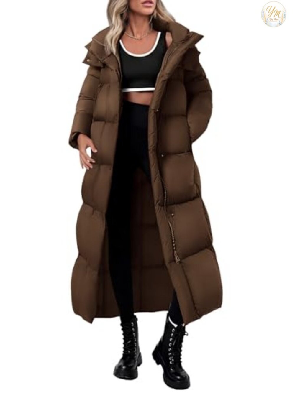 Women's Long Quilted Puffer Coat Hooded Zip Up Winter Jacket